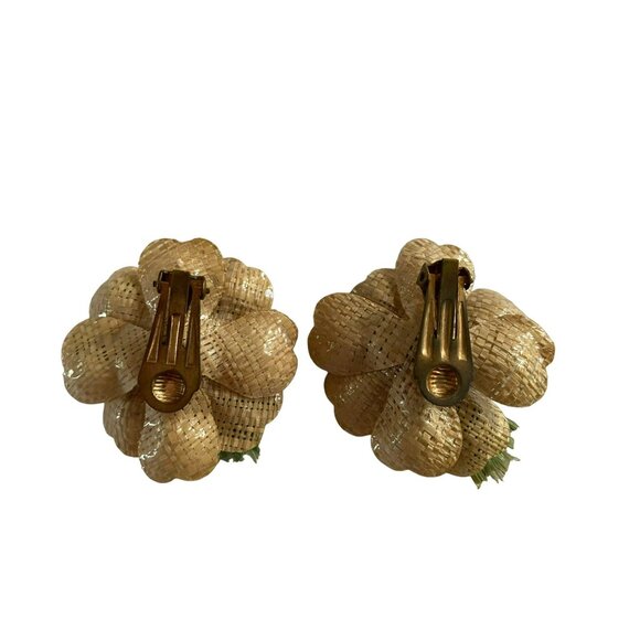 Vintage Hawaiian Raffia Flower Hair Clips Set Of 2 Handmade Floral Accessories - Picture 4 of 4